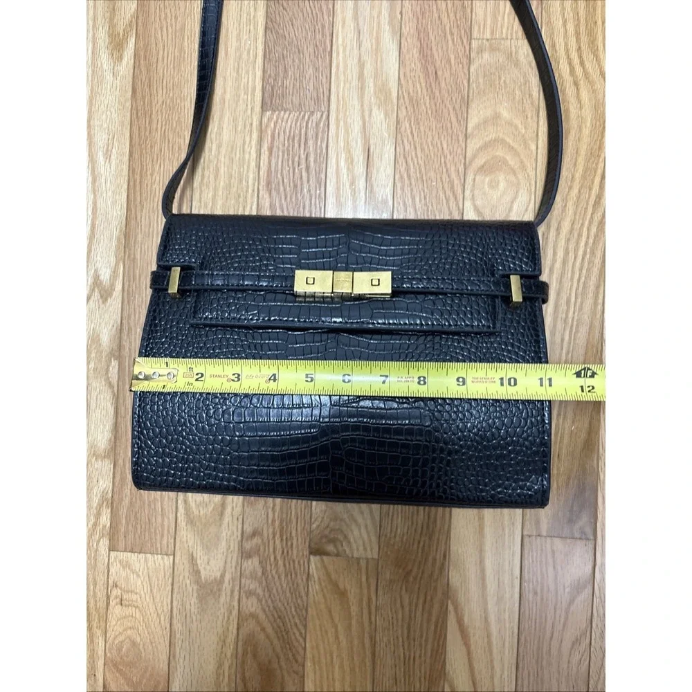 Saint Laurent Manhatten Black Embossed Croc Shoulder‎ Bag